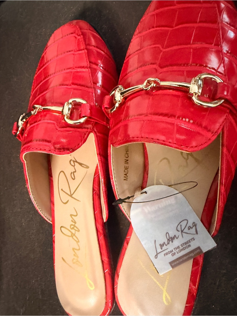 Red Slip-On Mules with Gold Bit